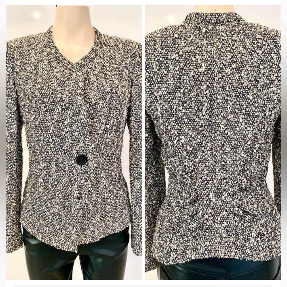 Armani Collezioni Navy and Cream Tweed Jacket